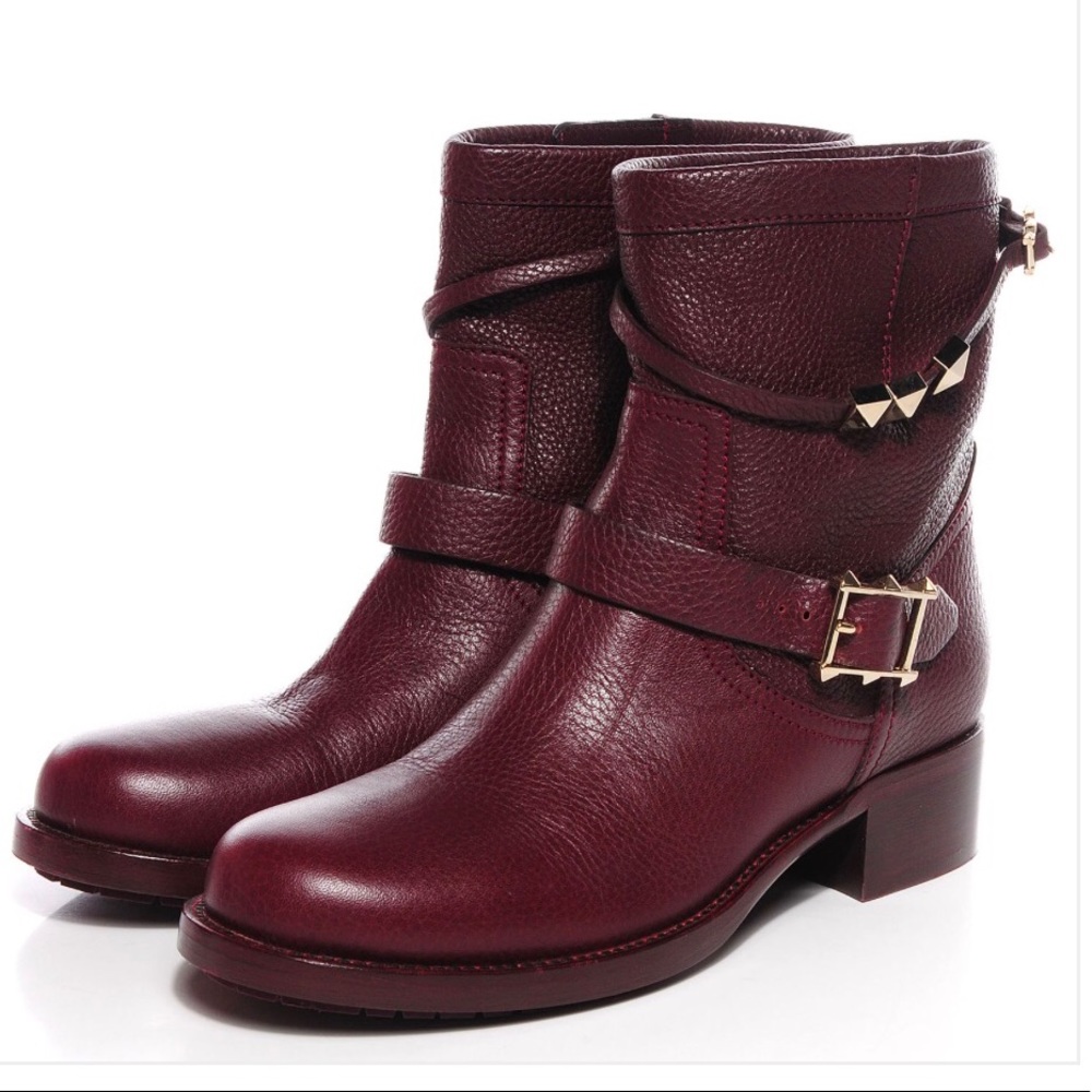 Valentino Rockstud Rouge Absolute Moto Boot
